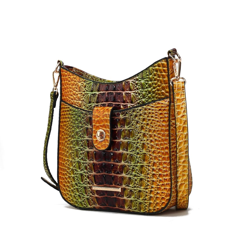 Classic Strap Satchel Gradient Rainbow Crocodile Embossed Vegan Textured Bag B